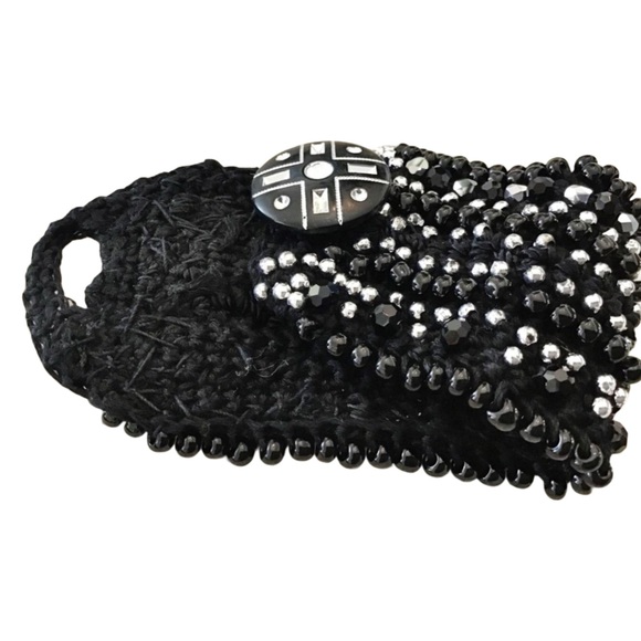 Black and Silver Crochet Beaded Cuff Bracelet